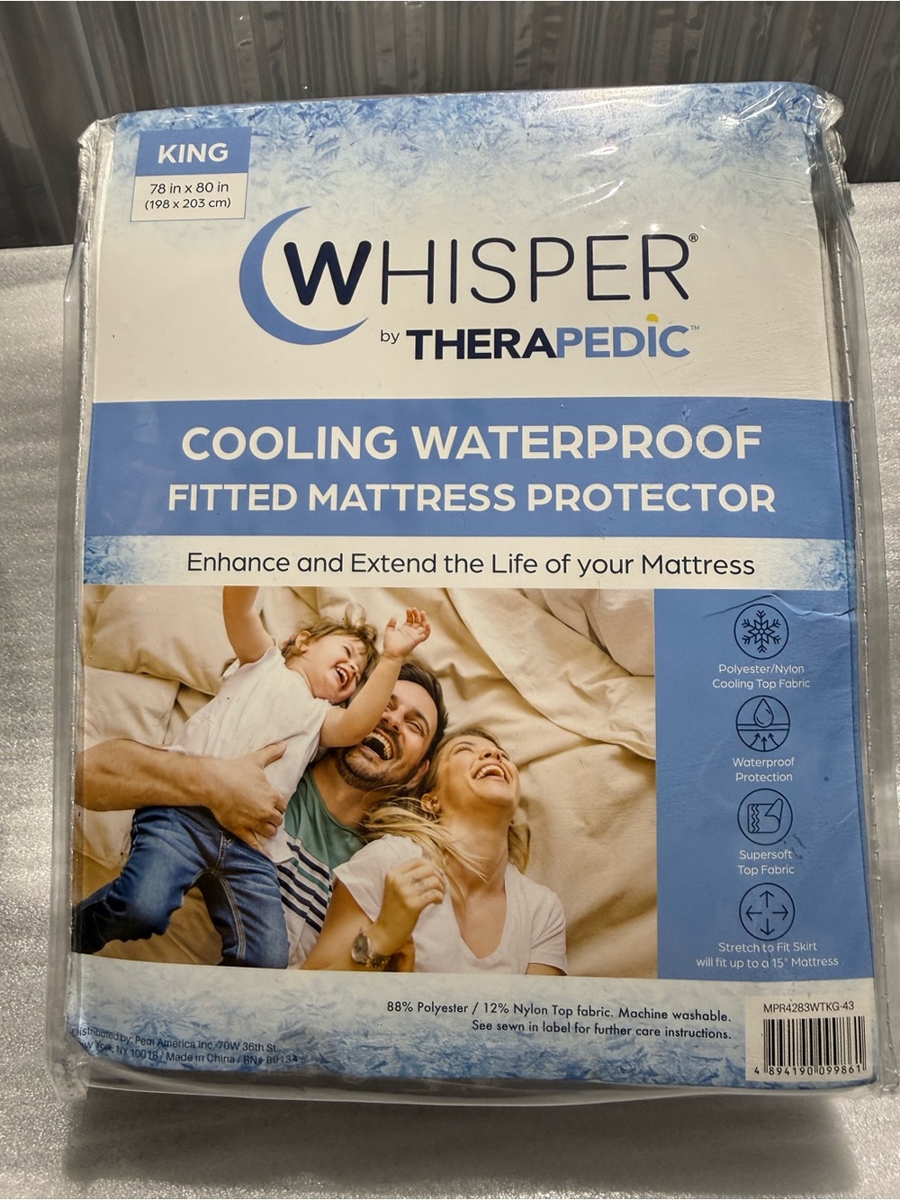 Whisper by Therapedic King Cooling Waterproof Fitted Mattress Protector NEW